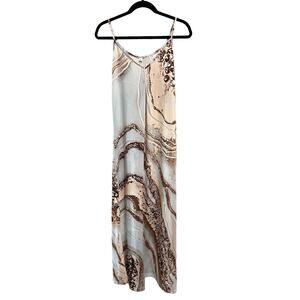 Geode Agate Print Boho Relaxed Maxi Dress Size S Rockhound Geology Retro Nature